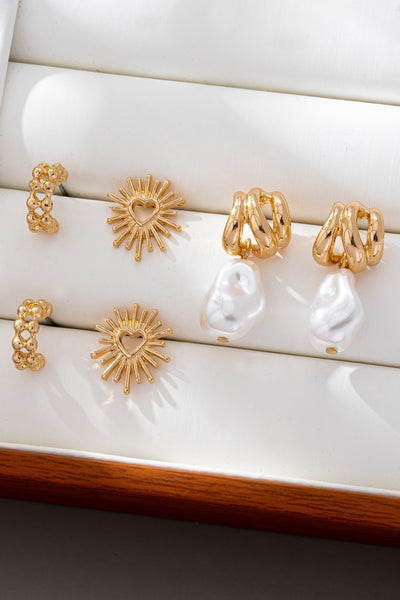 TRIO BLAZING HEART PEARL DROP HUGGIE HOOP EARRINGS | 80E6147