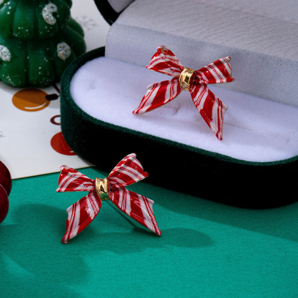 Holiday Red&White Peppermint Striped Bow Earrings | 80E63567