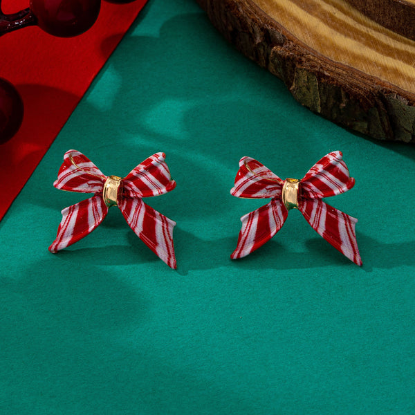 Holiday Red&White Peppermint Striped Bow Earrings | 80E63567