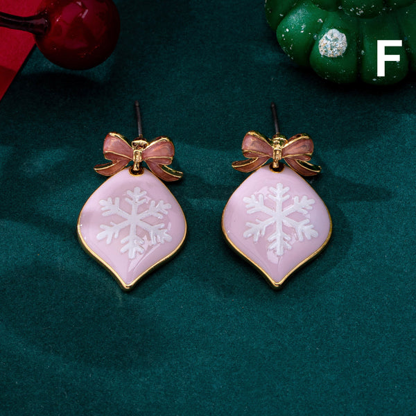 Holiday Enamel Bow & Christmas Charm Drop Earrings|80E63590