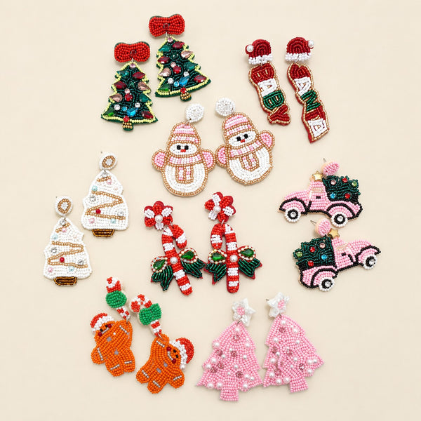 CHRISTMAS TREE SEED BEAD STAR DROP EARRING | 40E434