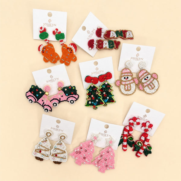 CHRISTMAS TREE SEED BEAD STAR DROP EARRING | 40E434