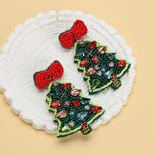 CHRISTMAS TREE SEED BEAD STAR DROP EARRING | 40E434