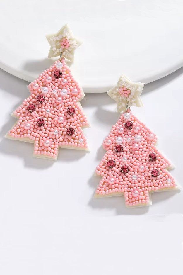 CHRISTMAS TREE SEED BEAD STAR DROP EARRING | 40E434