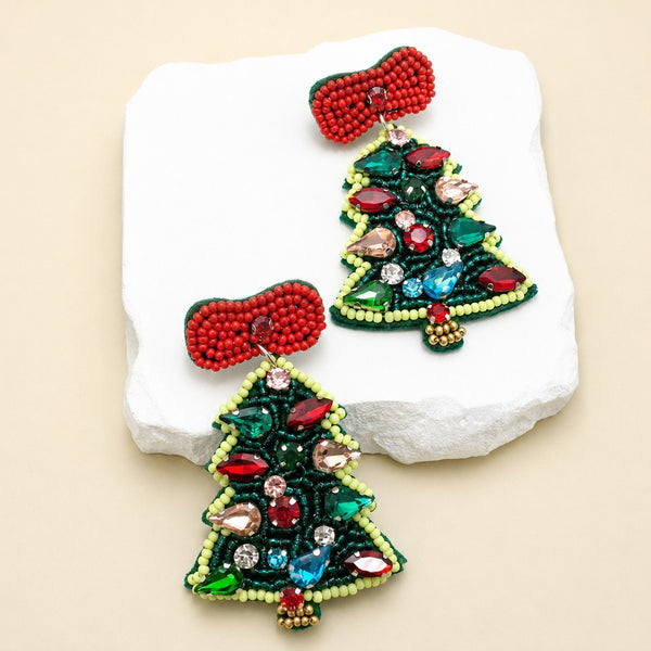 CHRISTMAS TREE SEED BEAD STAR DROP EARRING | 40E434