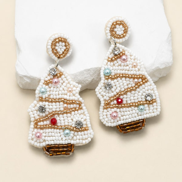 CHRISTMAS TREE SEED BEAD STAR DROP EARRING | 40E434