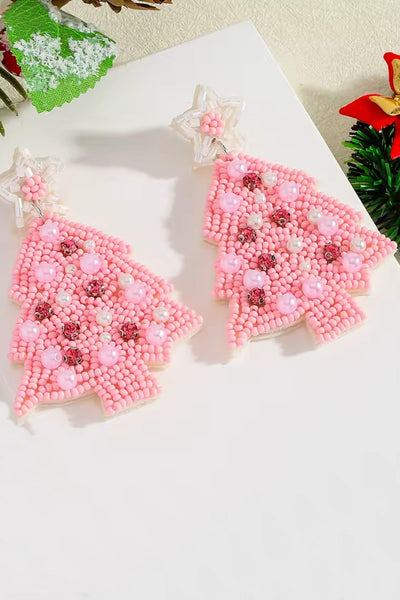 CHRISTMAS TREE SEED BEAD STAR DROP EARRING | 40E434