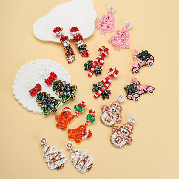 CHRISTMAS TREE SEED BEAD STAR DROP EARRING | 40E434