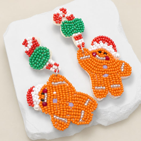CHRISTMAS TREE SEED BEAD STAR DROP EARRING | 40E434