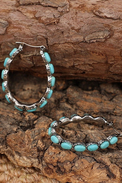 WESTERN TURQ STONE HOOP EARRINGS | 40E437