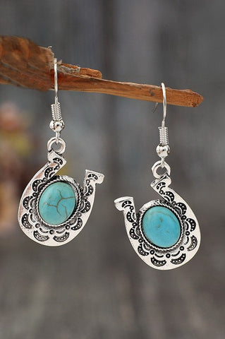 WESTERN HORSESHOE NATURAL STONE DROP EARRINGS | 40E436