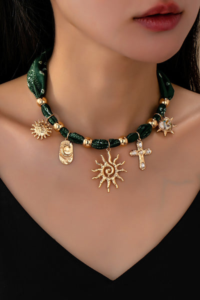 HANDMADE SCARF NECKLACE-SUNBLAST CROSS HEART MOON | 80N92552