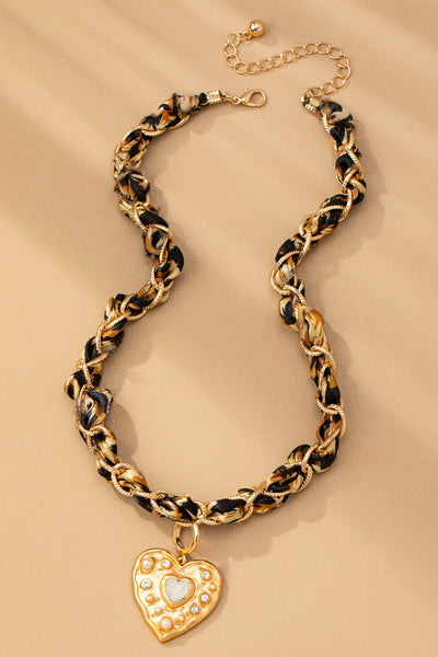 DOUBLE CORD CHARM NECKLACE - HEART CROSS STONE | 80N92547