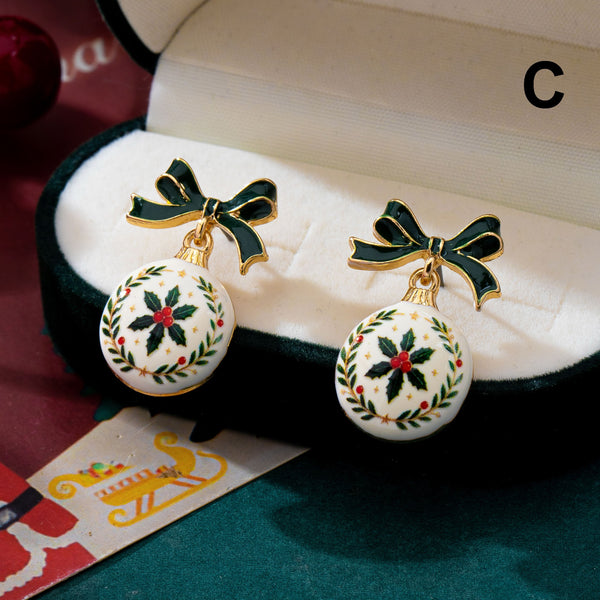 Vintage Botanical Christmas Ornament Bow Earrings | 80E63594