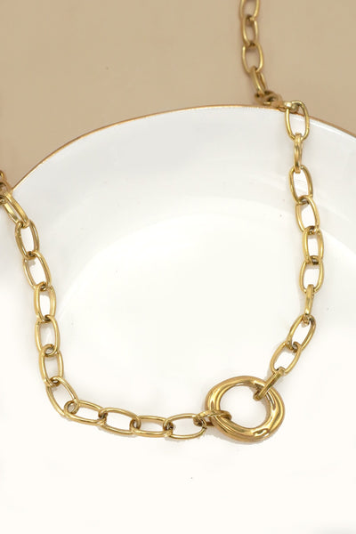 18K STAINLESS STEEL TARNISH FREE OVAL NECKLACE | 40NK9585
