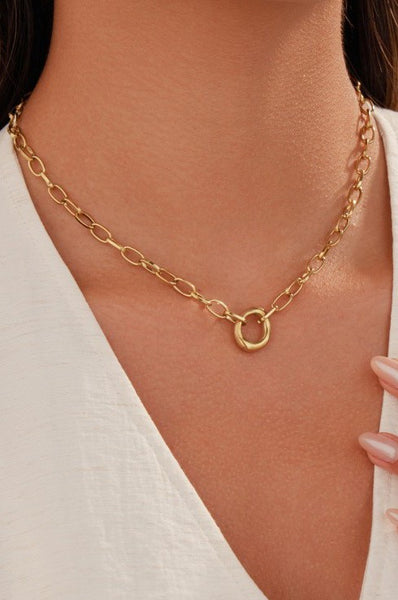 18K STAINLESS STEEL TARNISH FREE OVAL NECKLACE | 40NK9585