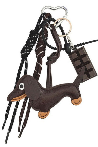 BAG CHARM KEY CHAIN - VEGAN LEATHER DOG CHOCOLATE | 40KC164
