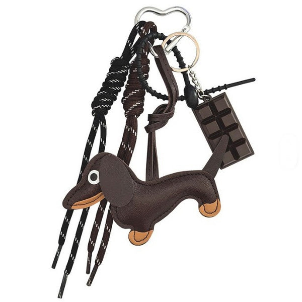 BAG CHARM KEY CHAIN - VEGAN LEATHER DOG CHOCOLATE | 40KC164