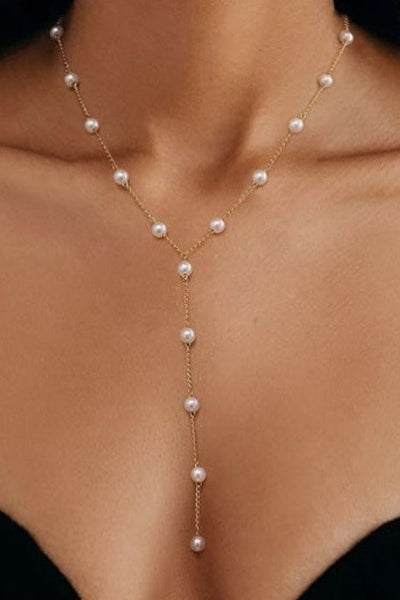 18K STAINLESS STEEL TARNISH FREE PEARL Y NECKLACE | 40NK9613