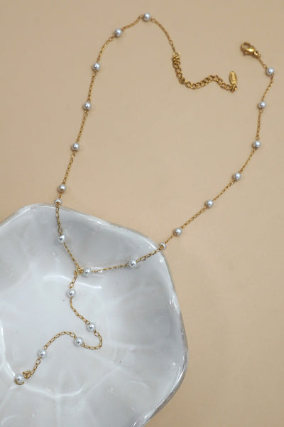 18K STAINLESS STEEL TARNISH FREE PEARL Y NECKLACE | 40NK9613