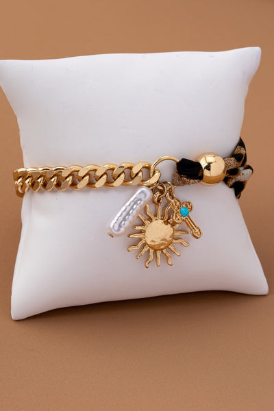 SCARF CHARM BRACELET- SUNBLAST CROSS PEARL CHARM | 80B1560