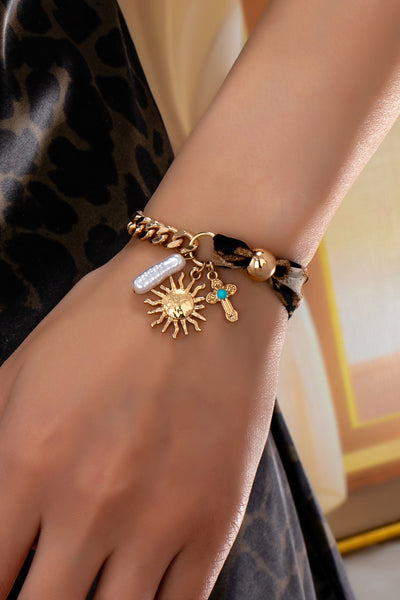 SCARF CHARM BRACELET- SUNBLAST CROSS PEARL CHARM | 80B1560