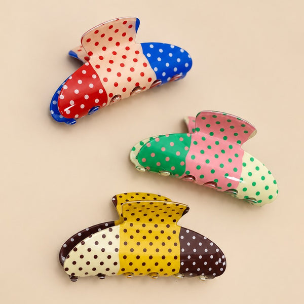 COLOR BLOCK PATCHWORK POLKA DOT HAIR CLAW CLIPS | 40H1241