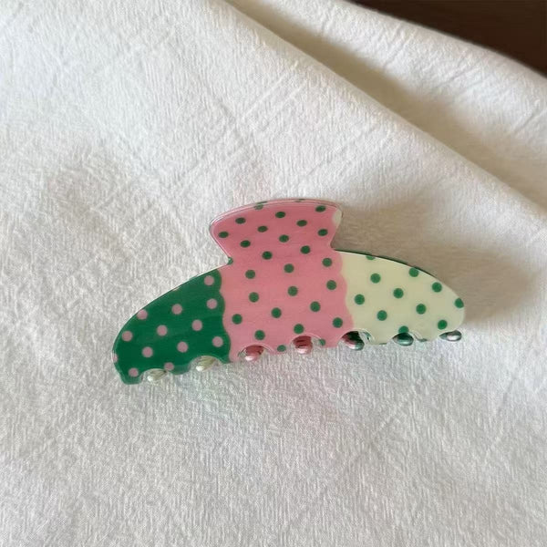 COLOR BLOCK PATCHWORK POLKA DOT HAIR CLAW CLIPS | 40H1241