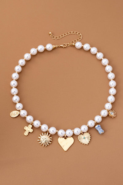 PEARL NECKLACE-HEART PORCELAIN CROSS SUNBLAST | 80N92610