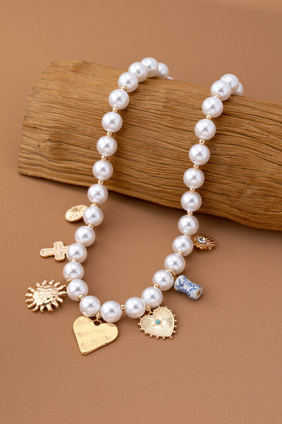 PEARL NECKLACE-HEART PORCELAIN CROSS SUNBLAST | 80N92610