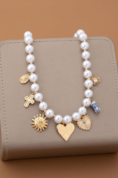 PEARL NECKLACE-HEART PORCELAIN CROSS SUNBLAST | 80N92610