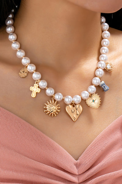 PEARL NECKLACE-HEART PORCELAIN CROSS SUNBLAST | 80N92610
