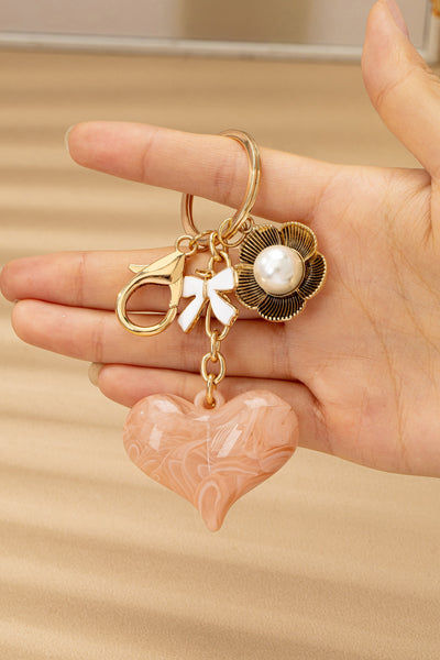 BAG CHARM KEY CHAIN-SWIRL HEART PERAL FLORAL BOW | 80K090