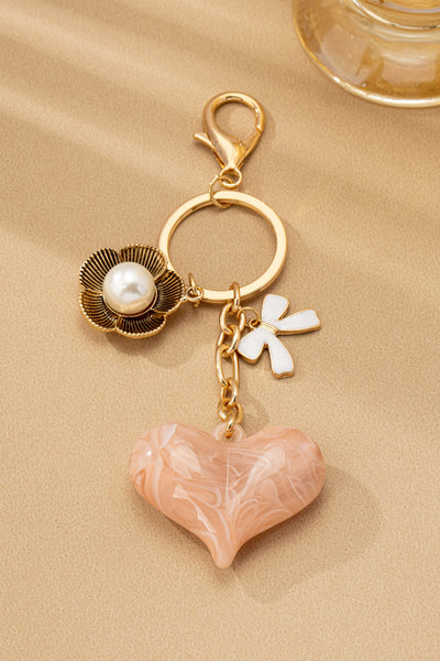 BAG CHARM KEY CHAIN-SWIRL HEART PERAL FLORAL BOW | 80K090