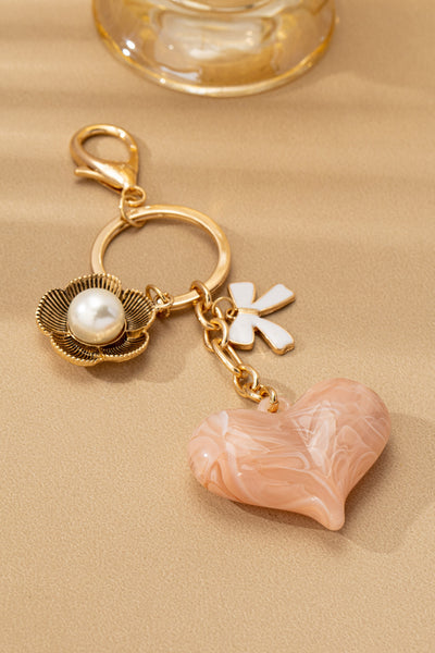 BAG CHARM KEY CHAIN-SWIRL HEART PERAL FLORAL BOW | 80K090