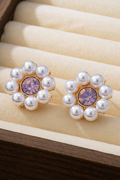 LIGHT ROSE CLUSTER PEARL STUD EARRING | 80E61534