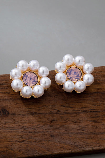 LIGHT ROSE CLUSTER PEARL STUD EARRING | 80E61534