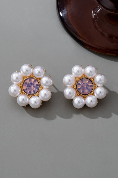 LIGHT ROSE CLUSTER PEARL STUD EARRING | 80E61534