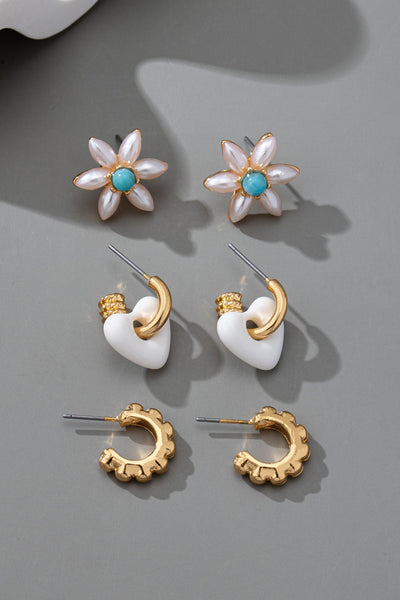 HUGGIE HOOP BALL FLORAL HEART TRIO EARRINGS | 80E61540