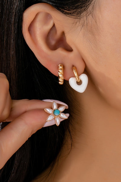 HUGGIE HOOP BALL FLORAL HEART TRIO EARRINGS | 80E61540