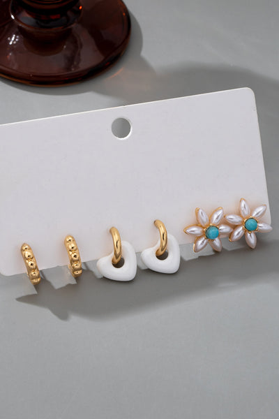 HUGGIE HOOP BALL FLORAL HEART TRIO EARRINGS | 80E61540