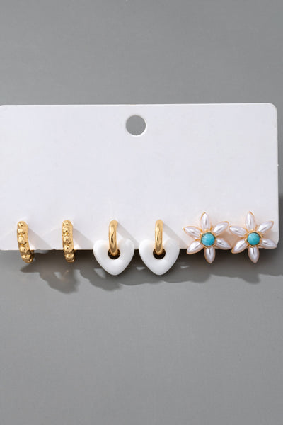 HUGGIE HOOP BALL FLORAL HEART TRIO EARRINGS | 80E61540