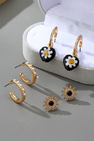 HUGGIE BALL STUD FLORAL DROP PEARL TRIO EARRINGS | 80E61515