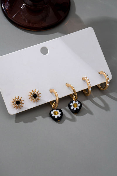 HUGGIE BALL STUD FLORAL DROP PEARL TRIO EARRINGS | 80E61515