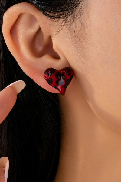 ANIMAL PATTERN HEART STUD EARRING | 80E61520