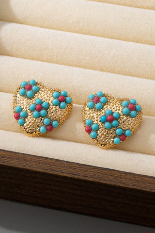 MULTI FLORAL TURQ HEART STUD EARRINGS | 80E61525
