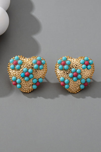 MULTI FLORAL TURQ HEART STUD EARRINGS | 80E61525