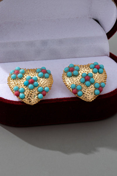 MULTI FLORAL TURQ HEART STUD EARRINGS | 80E61525