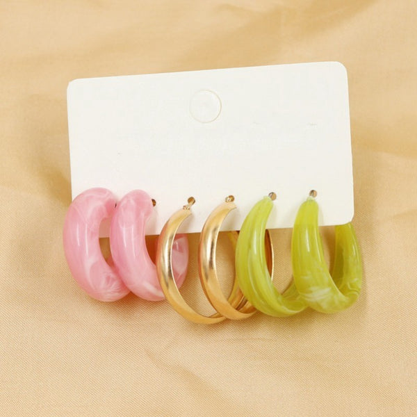 MULTI CLASSIC ACRYLIC HOOP TRIO EARRINGS | 40E446
