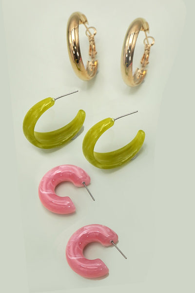 MULTI CLASSIC ACRYLIC HOOP TRIO EARRINGS | 40E446